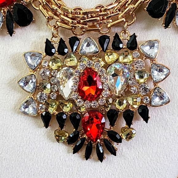 Statement Chunky Gold Chain Necklace Bold Geometric Pendants Teardrop Earrings - Picture 5 of 13